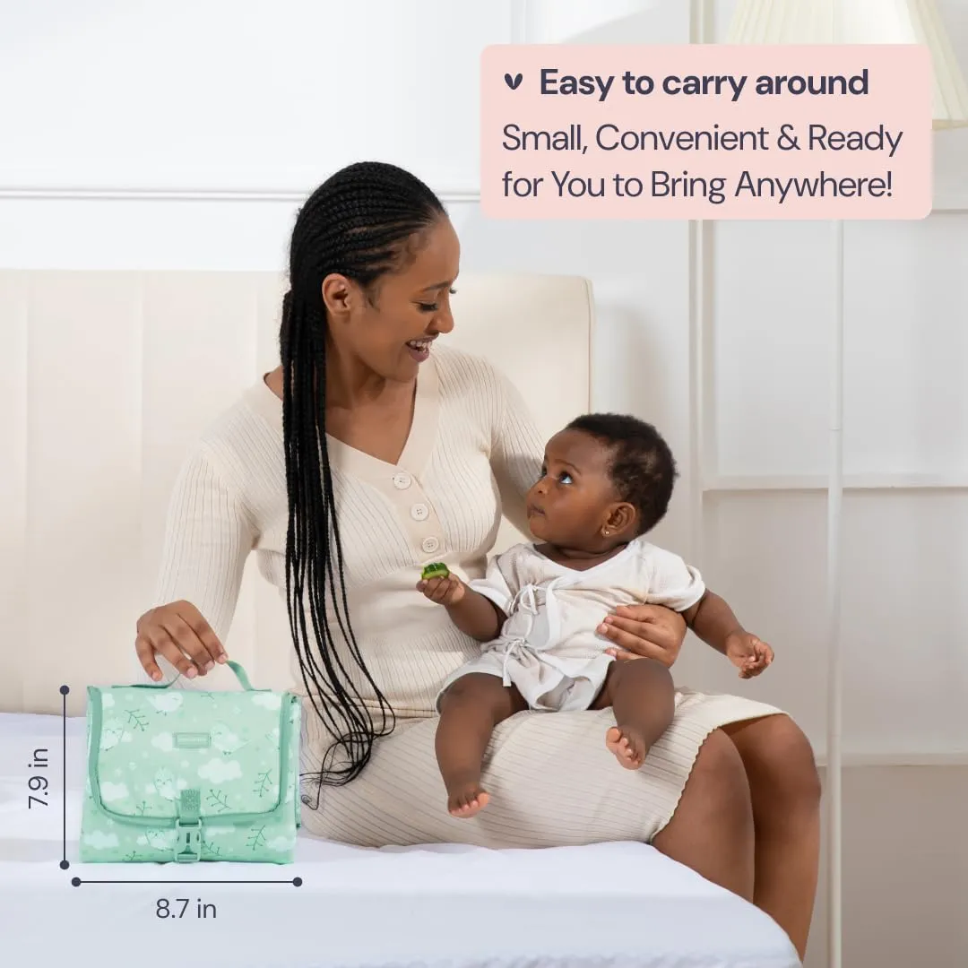 BabbleRoo Baby Changing Pad - Comfortable Portable Changing Pad, Compact, Fits in Any Diaper Bag - Lightweight and Soft with Cute Designs, Convenient Pockets, Extra Head Support – Sage Green Birdy