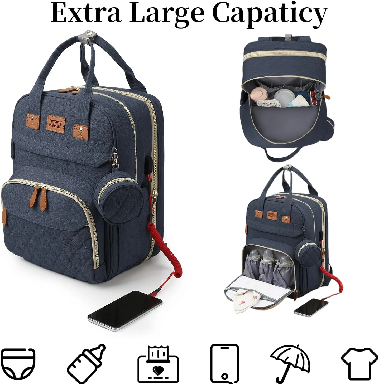 Baby Diaper Bag Backpack, Large Baby Diaper Bags for Boys Girls, Baby Bag with USB Charging Port, Multifunction Waterproof Travel Bag for Moms Dads