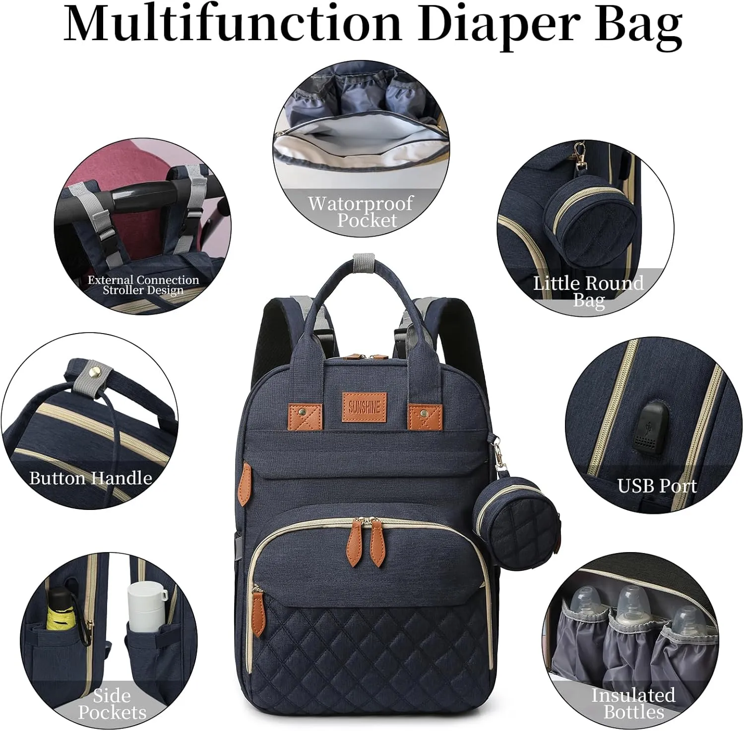 Baby Diaper Bag Backpack, Large Baby Diaper Bags for Boys Girls, Baby Bag with USB Charging Port, Multifunction Waterproof Travel Bag for Moms Dads