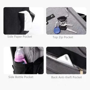 Baby Diaper Bag Backpack, Nappy Changing Bag for Dad Mom Travel Pack With USB Charging Port