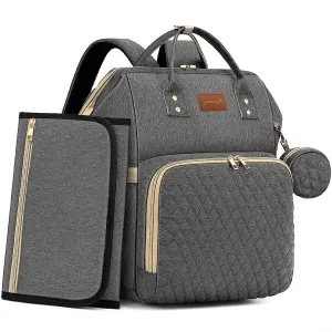 Baby Diaper Bag Backpack with Changing Pad, Pacifier Case, for Boy Girl Toddler - Large, Stylish, Waterproof Travel Quilted Diaper Bag for Mom - Baby Shower Gifts - Grey