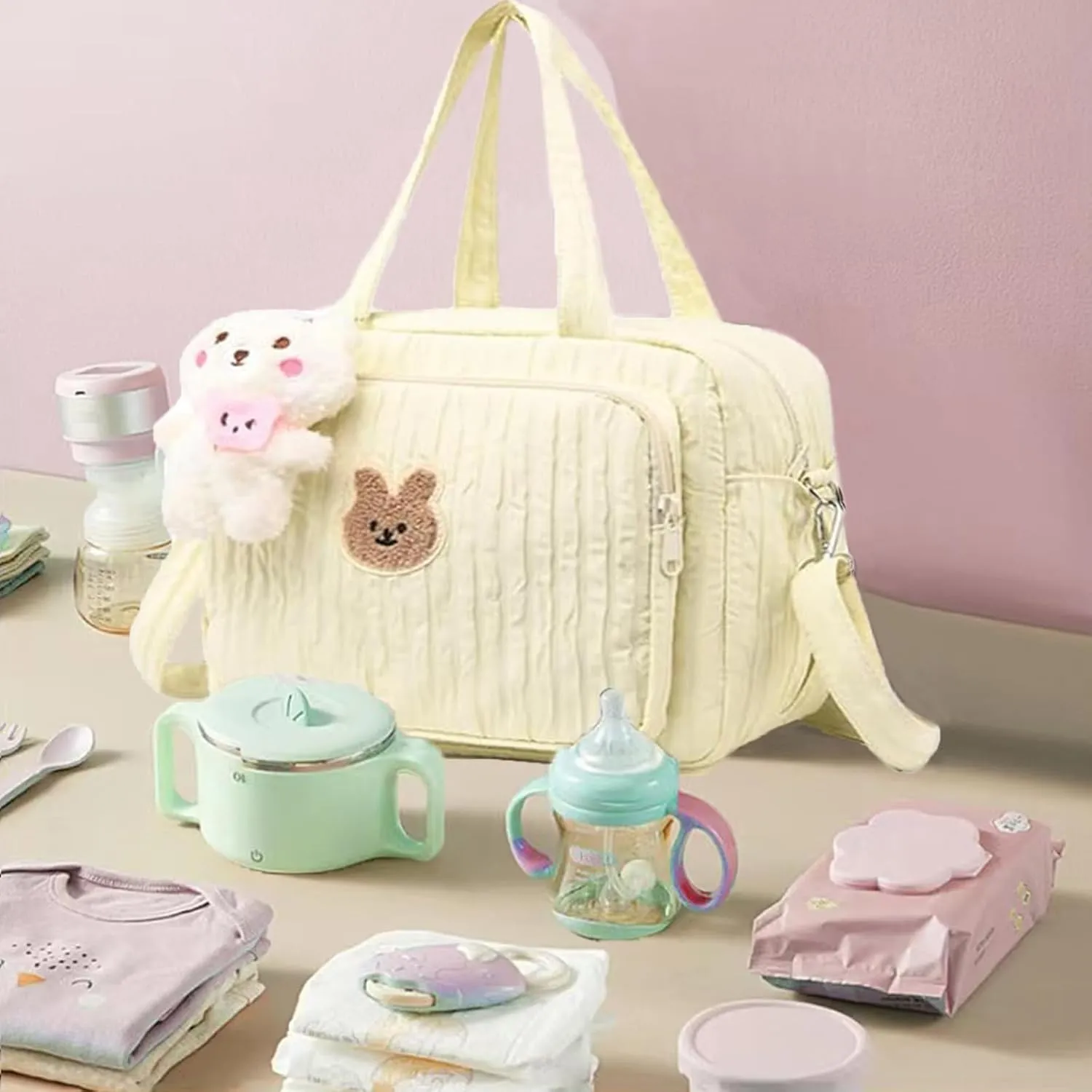 Baby Diaper Bag Tote Crossbody Diaper Cute Large Baby Nappy Mommy Maternity Travel Portable Baby Storage Bag for Mom