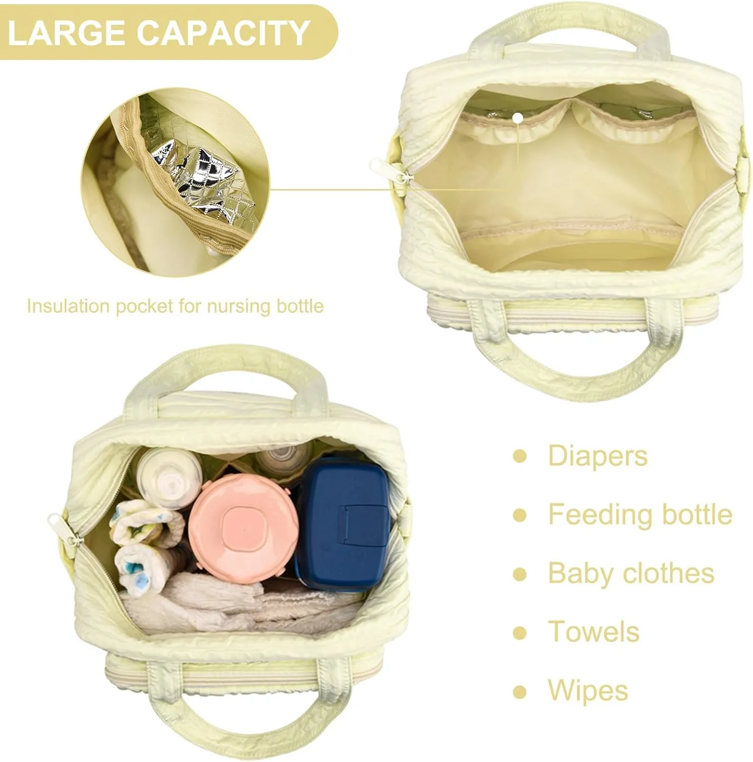 Baby Diaper Bag,Small Diaper Bag Tote Crossbody Diaper Bag Cute Quilted Diaper Bag Baby Travel Shoulder Bag with Strap