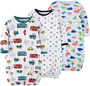Baby Sleep Gown - Organic Cotton Lightweight 0-18 Months Sleeper for Easier Diaper Changing with Mitten Cuffs