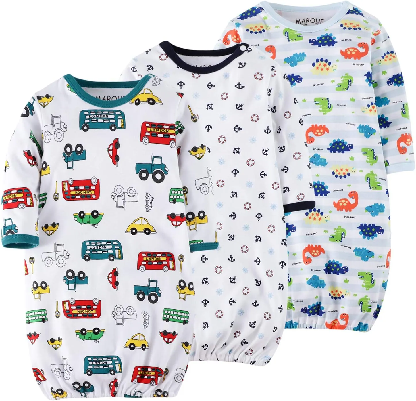 Baby Sleep Gown - Organic Cotton Lightweight 0-18 Months Sleeper for Easier Diaper Changing with Mitten Cuffs