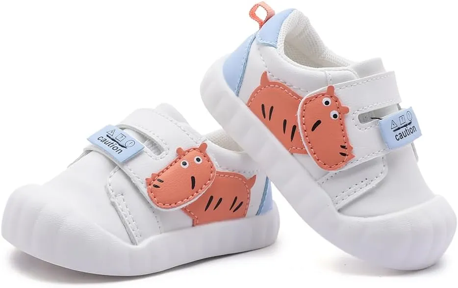 Baby Toddler Shoes with Cartoon Patterns - Soft Leather Upper & Non-Slip Rubber Sole Unisex Walking Shoes for 6-24 Months