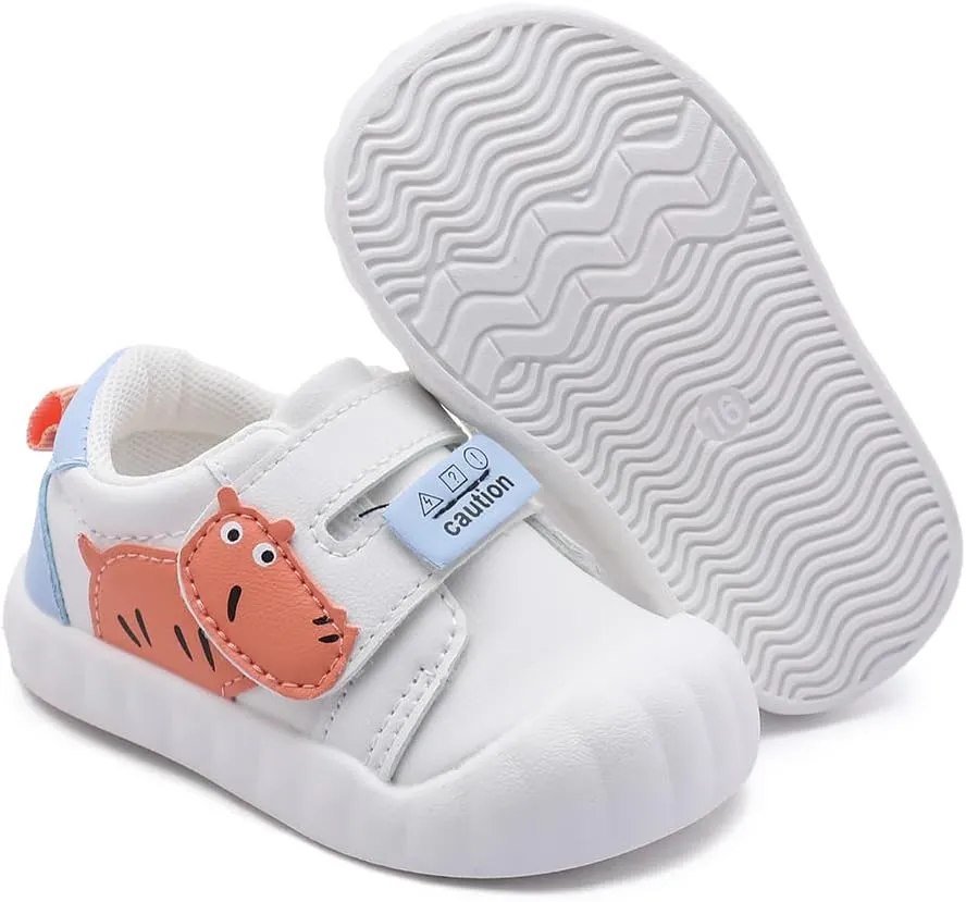 Baby Toddler Shoes with Cartoon Patterns - Soft Leather Upper & Non-Slip Rubber Sole Unisex Walking Shoes for 6-24 Months