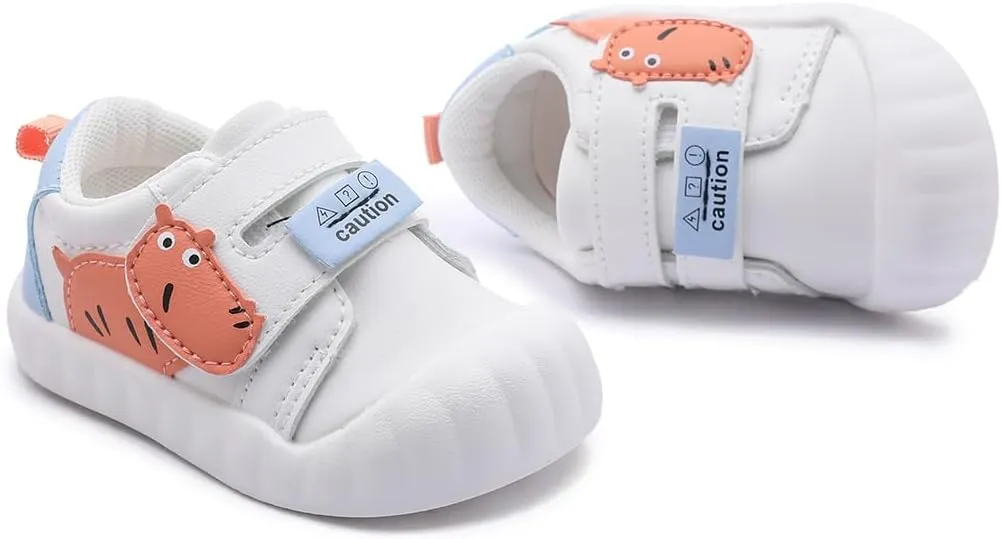 Baby Toddler Shoes with Cartoon Patterns - Soft Leather Upper & Non-Slip Rubber Sole Unisex Walking Shoes for 6-24 Months