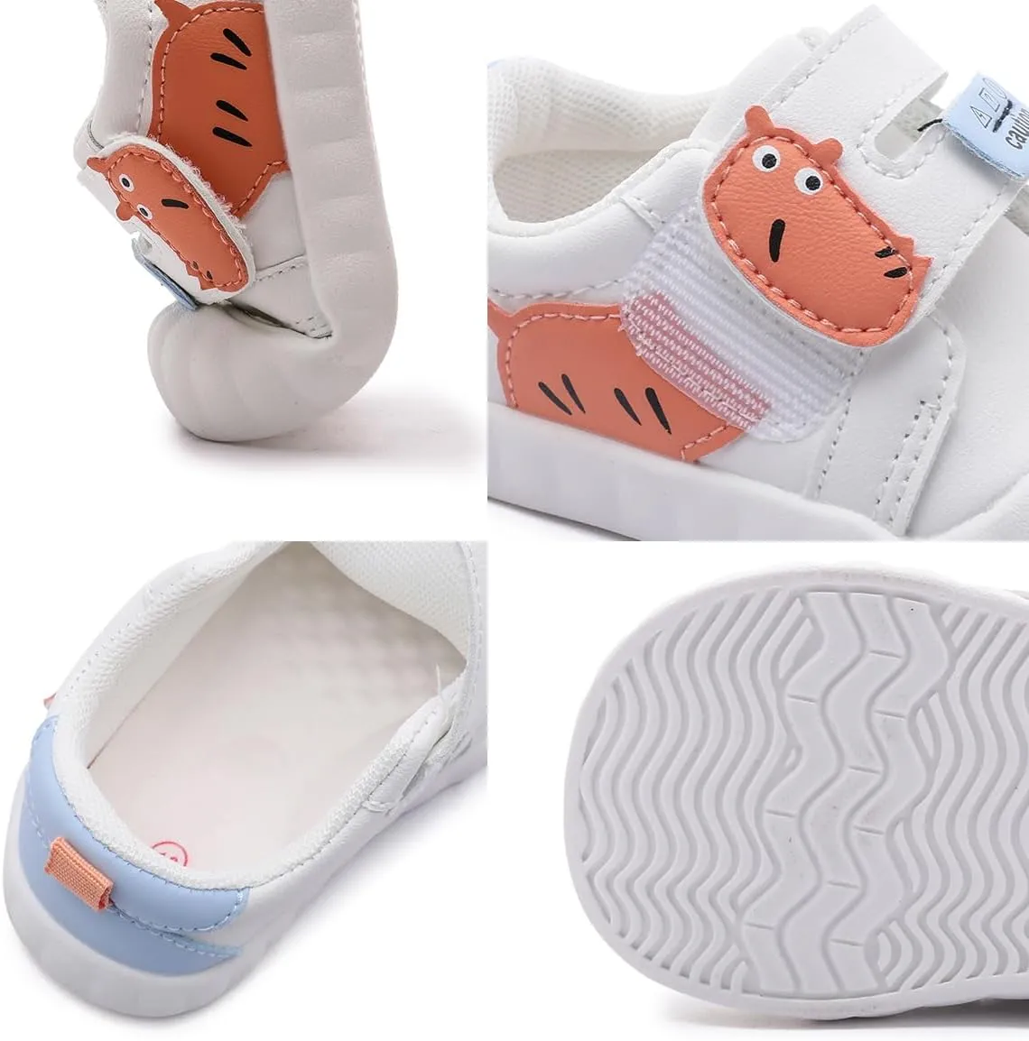 Baby Toddler Shoes with Cartoon Patterns - Soft Leather Upper & Non-Slip Rubber Sole Unisex Walking Shoes for 6-24 Months