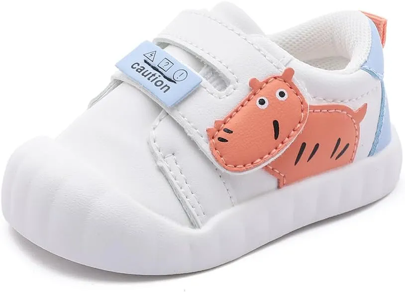 Baby Toddler Shoes with Cartoon Patterns - Soft Leather Upper & Non-Slip Rubber Sole Unisex Walking Shoes for 6-24 Months