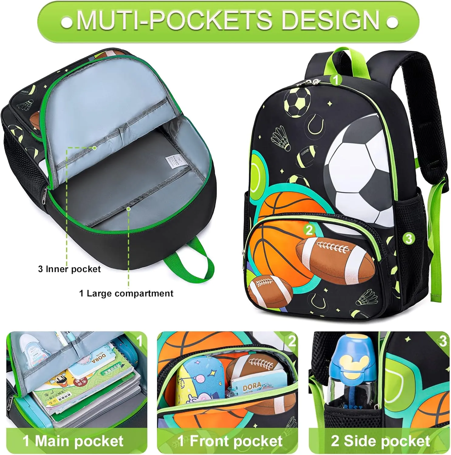 Backpack for Kids Boys Girls Preschool Kindergarten Bookbag Set with Lunch Box Toddler School Bag