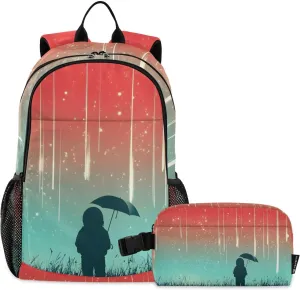 Backpack Meteor Shower Astronaut for School Girls Boys, Backpack for Women Men, Lightweight Bookbag with Lunch Box Travel Laptop Daypack 18.5” x 11.8”