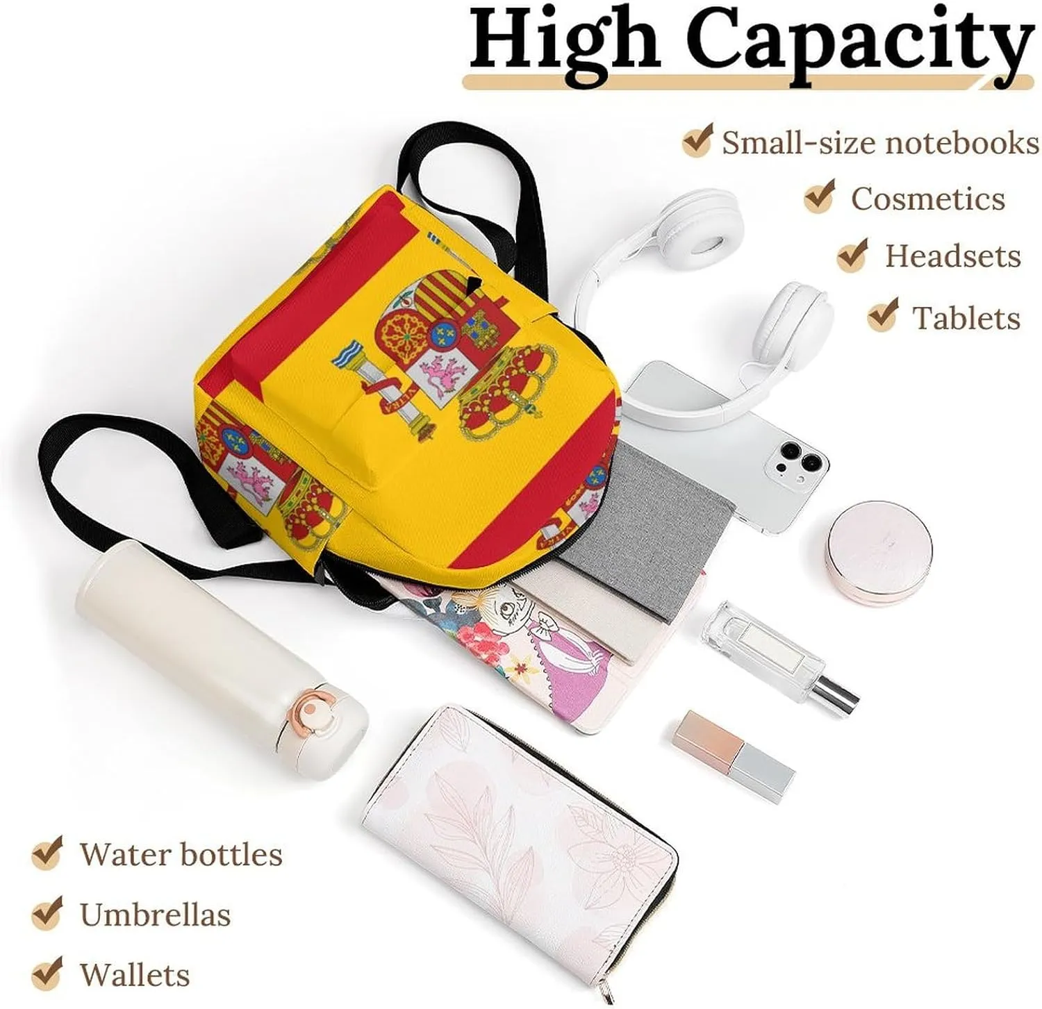 Backpack Purse for Women Rucksack for Ladies Spain Flag Shoulder Bag