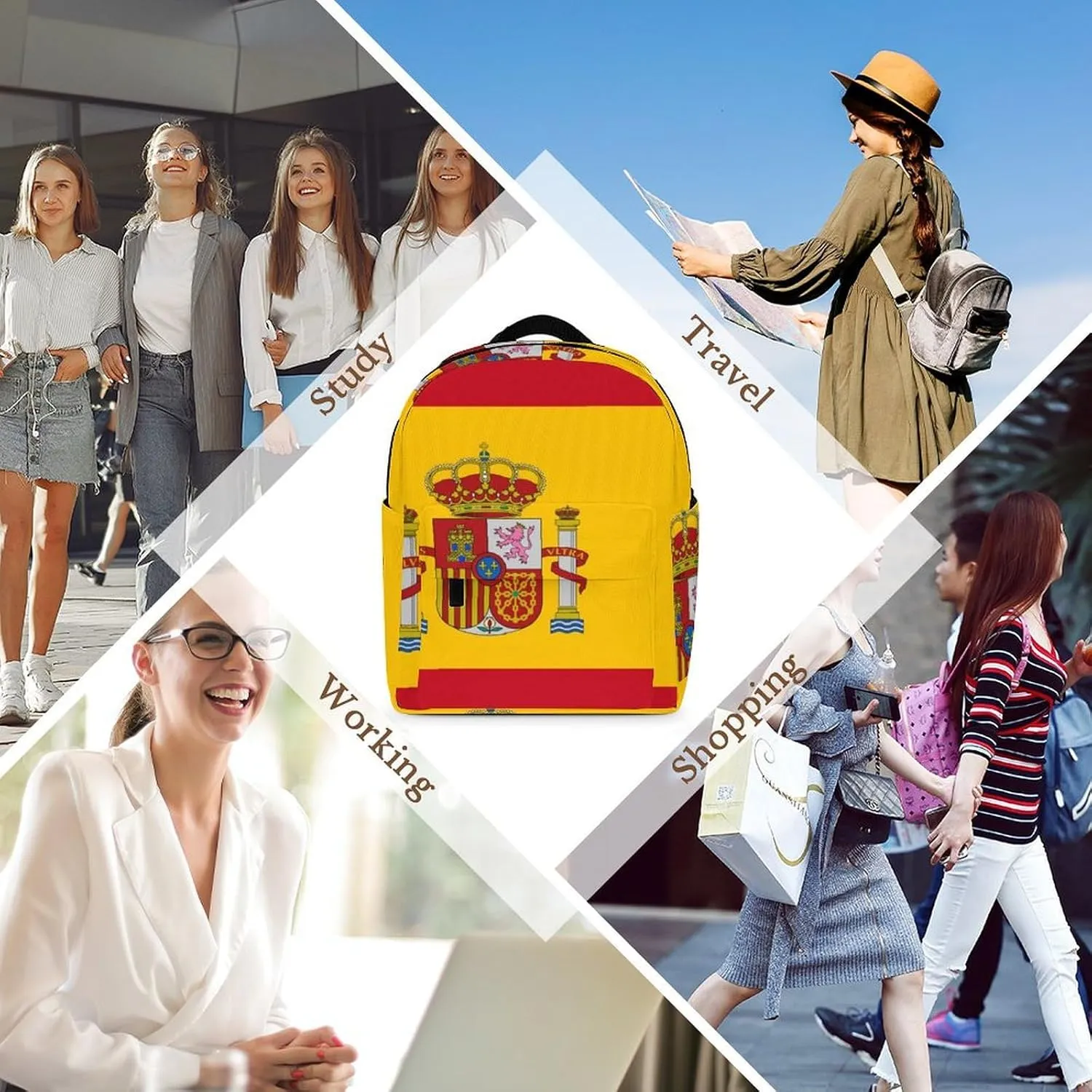 Backpack Purse for Women Rucksack for Ladies Spain Flag Shoulder Bag
