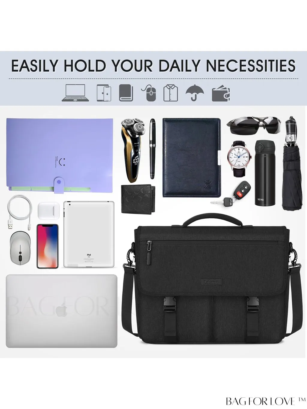 BagForLove - 15.6 Inch Waterproof Laptop Messenger Bag: Stylish, Lightweight, and Functional for Business and Travel