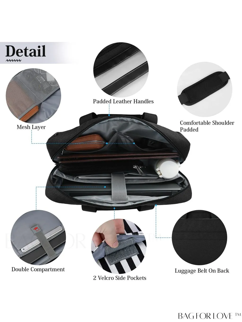 BagForLove - 15.6 Laptop Bag with Cable Organizer, Waterproof Sleeve, and Shoulder Strap - Professional Briefcase