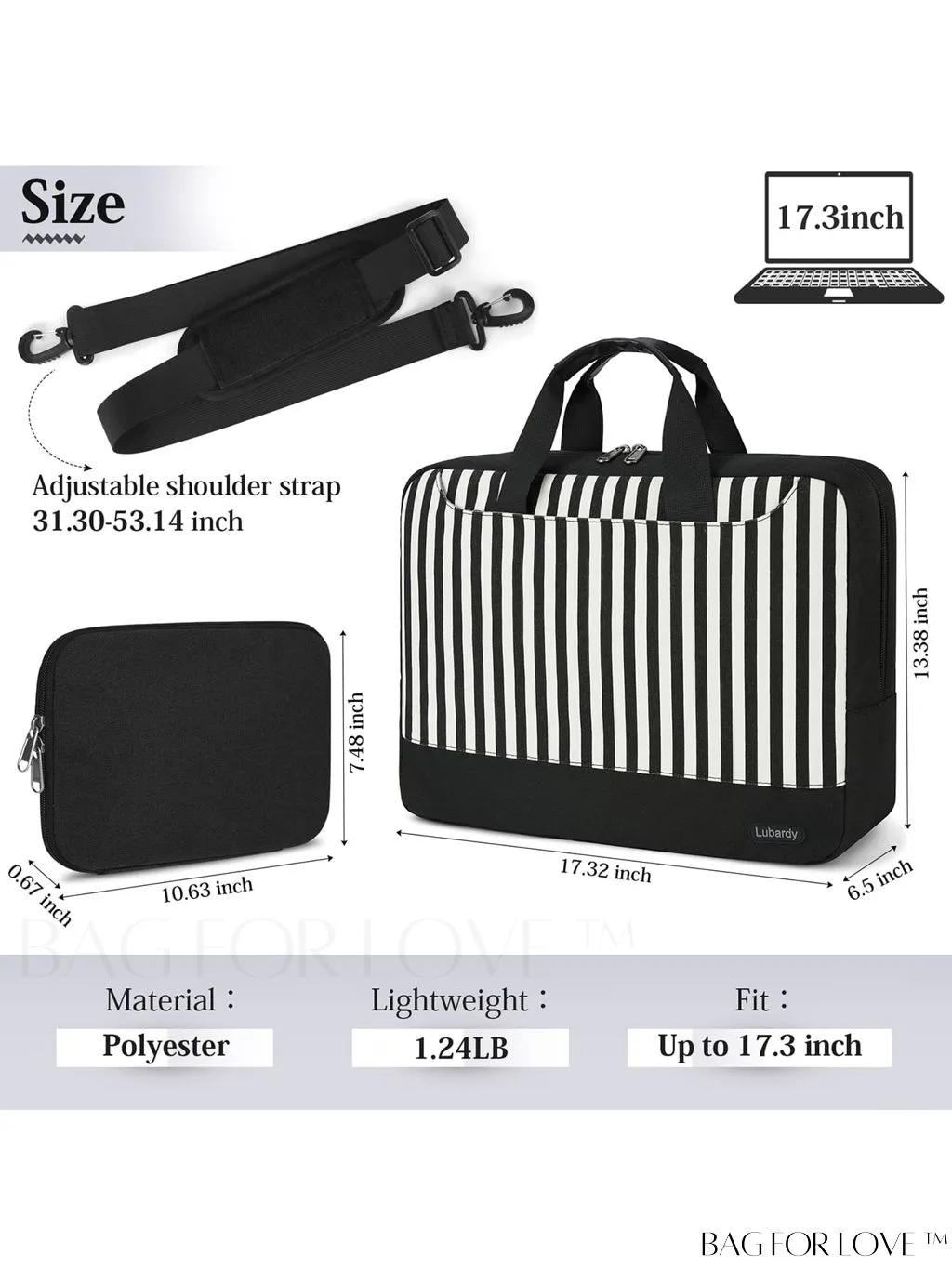BagForLove - 15.6 Laptop Bag with Cable Organizer, Waterproof Sleeve, and Shoulder Strap - Professional Briefcase