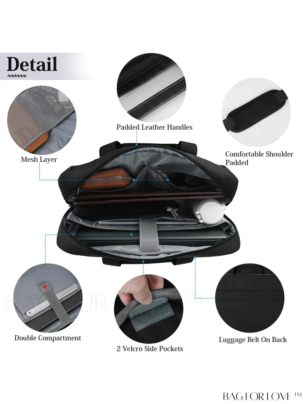 BagForLove - 15.6 Laptop Bag with Cable Organizer, Waterproof Sleeve, and Shoulder Strap - Professional Briefcase