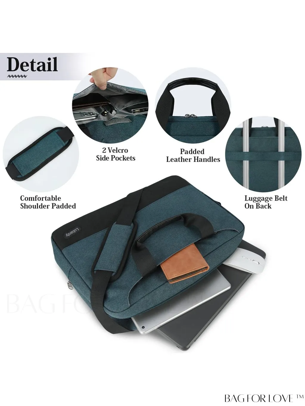 BagForLove - 15.6 Laptop Bag with Cable Organizer, Waterproof Sleeve, and Shoulder Strap - Professional Briefcase