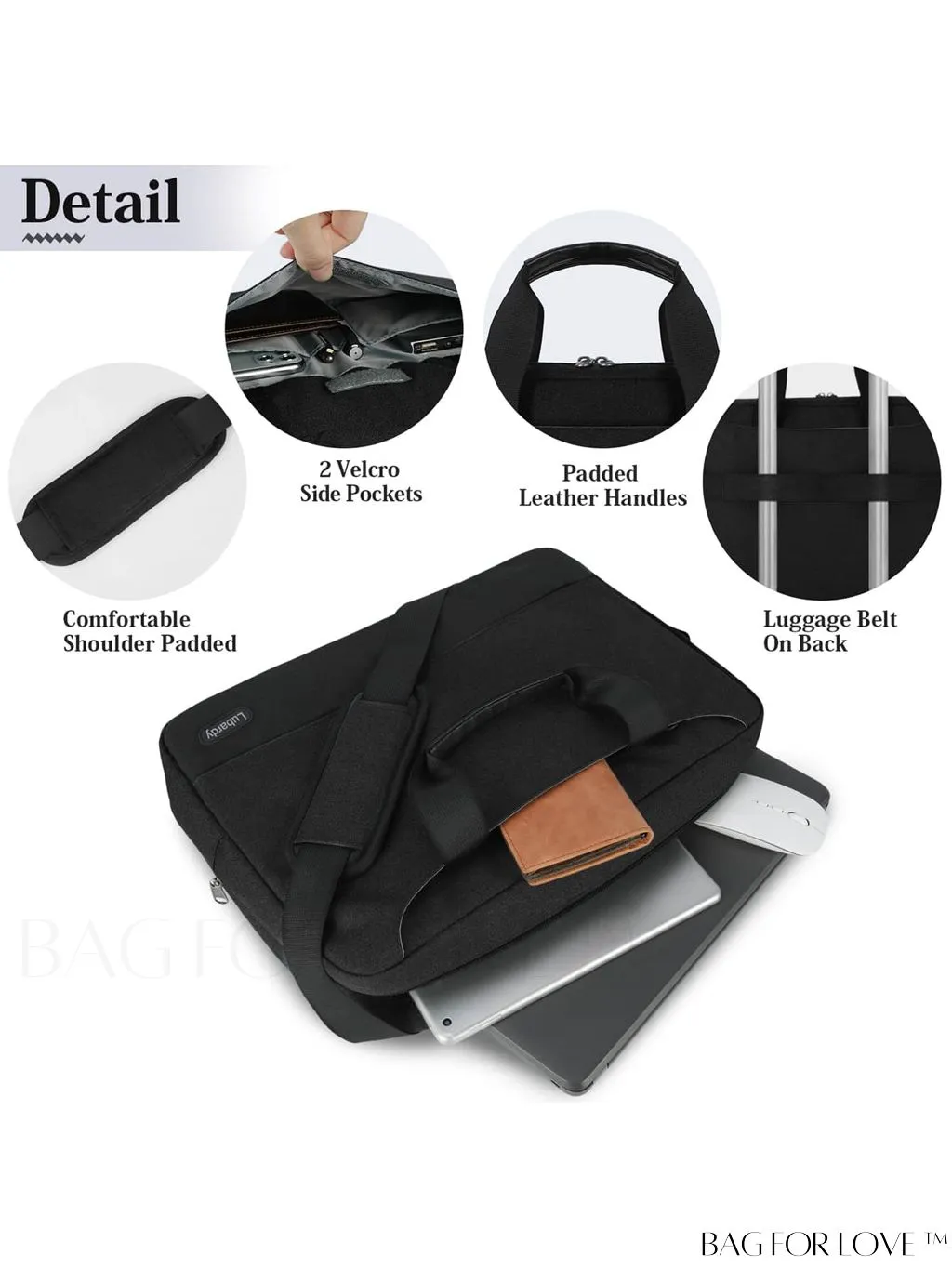 BagForLove - 15.6 Laptop Bag with Cable Organizer, Waterproof Sleeve, and Shoulder Strap - Professional Briefcase