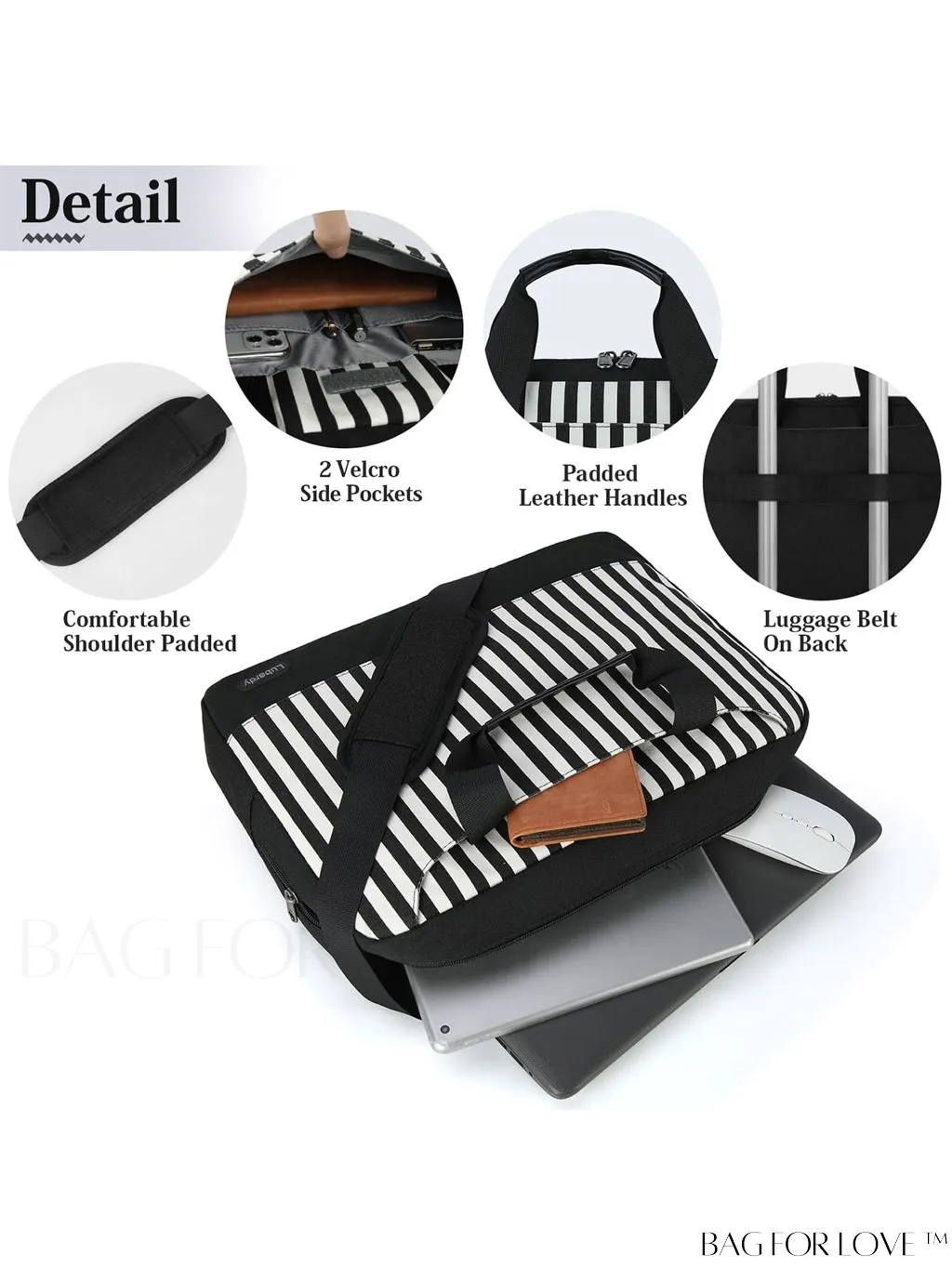 BagForLove - 15.6 Laptop Bag with Cable Organizer, Waterproof Sleeve, and Shoulder Strap - Professional Briefcase