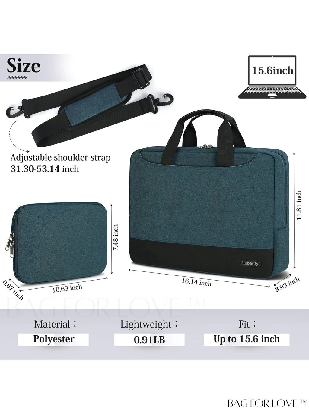 BagForLove - 15.6 Laptop Bag with Cable Organizer, Waterproof Sleeve, and Shoulder Strap - Professional Briefcase