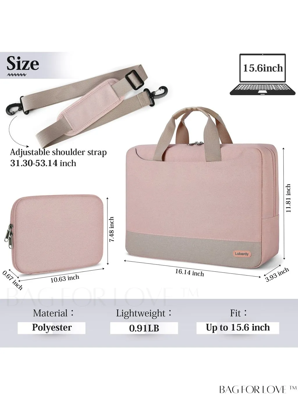 BagForLove - 15.6 Laptop Bag with Cable Organizer, Waterproof Sleeve, and Shoulder Strap - Professional Briefcase