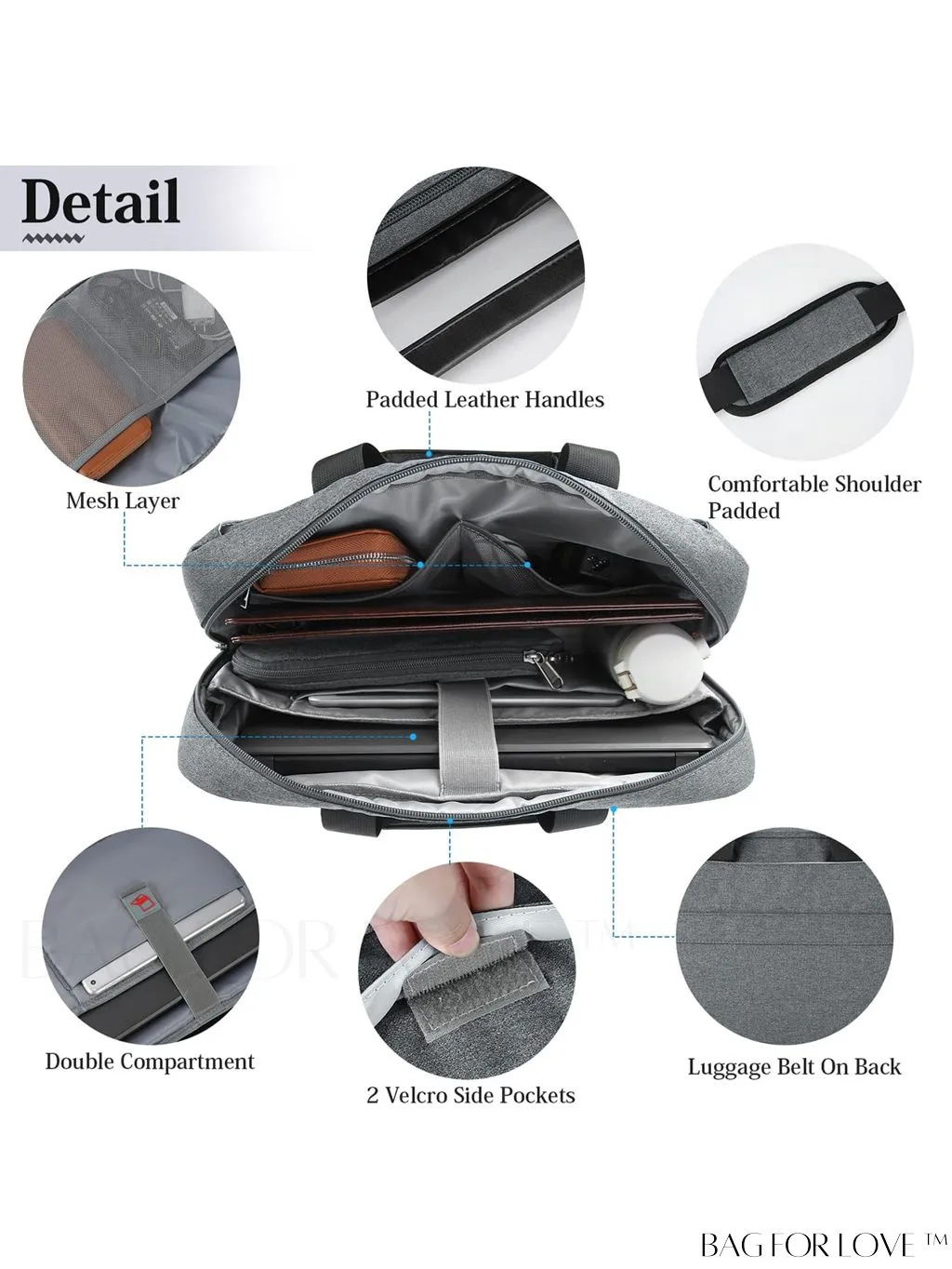BagForLove - 15.6 Laptop Bag with Cable Organizer, Waterproof Sleeve, and Shoulder Strap - Professional Briefcase