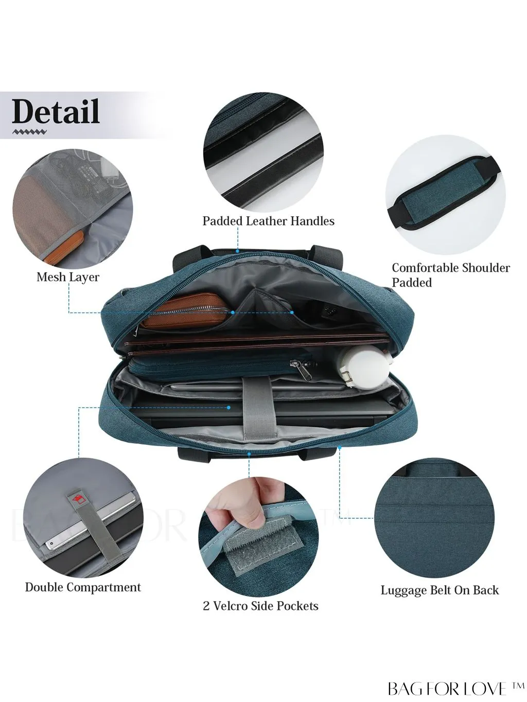 BagForLove - 15.6 Laptop Bag with Cable Organizer, Waterproof Sleeve, and Shoulder Strap - Professional Briefcase