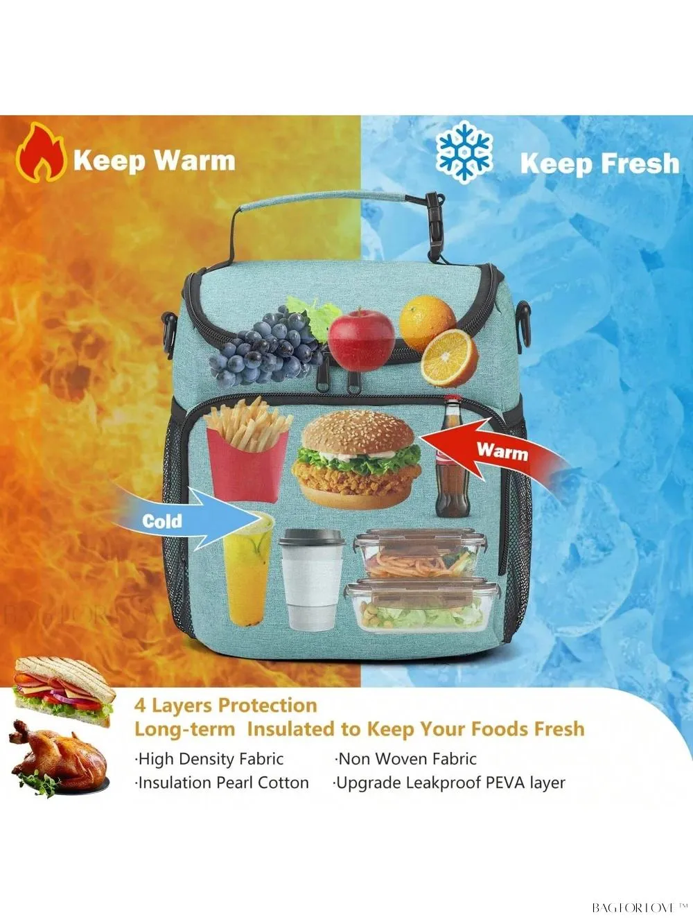 BagForLove - Insulated Cooler Bag with Adjustable Strap for Adults