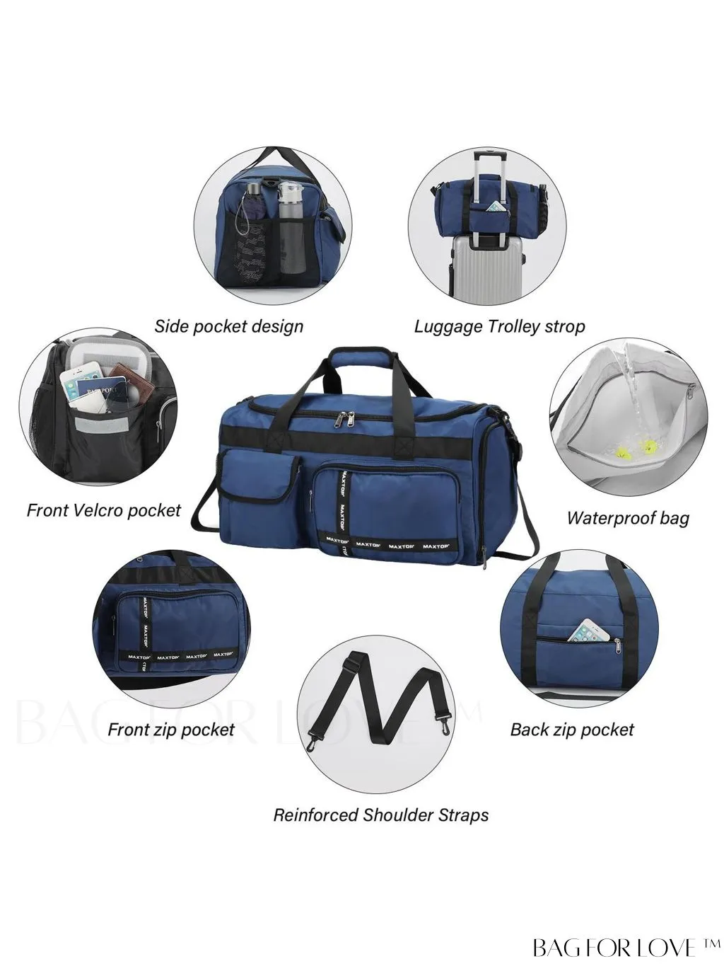 BagForLove - MAXTOP Womens Travel Duffle Bag: Large Capacity with Shoe Compartment, Gym Tote - Dry/Wet Separation