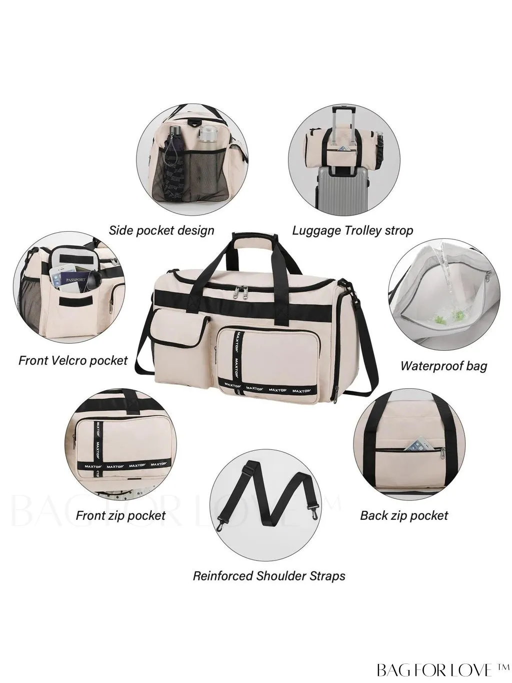 BagForLove - MAXTOP Womens Travel Duffle Bag: Large Capacity with Shoe Compartment, Gym Tote - Dry/Wet Separation
