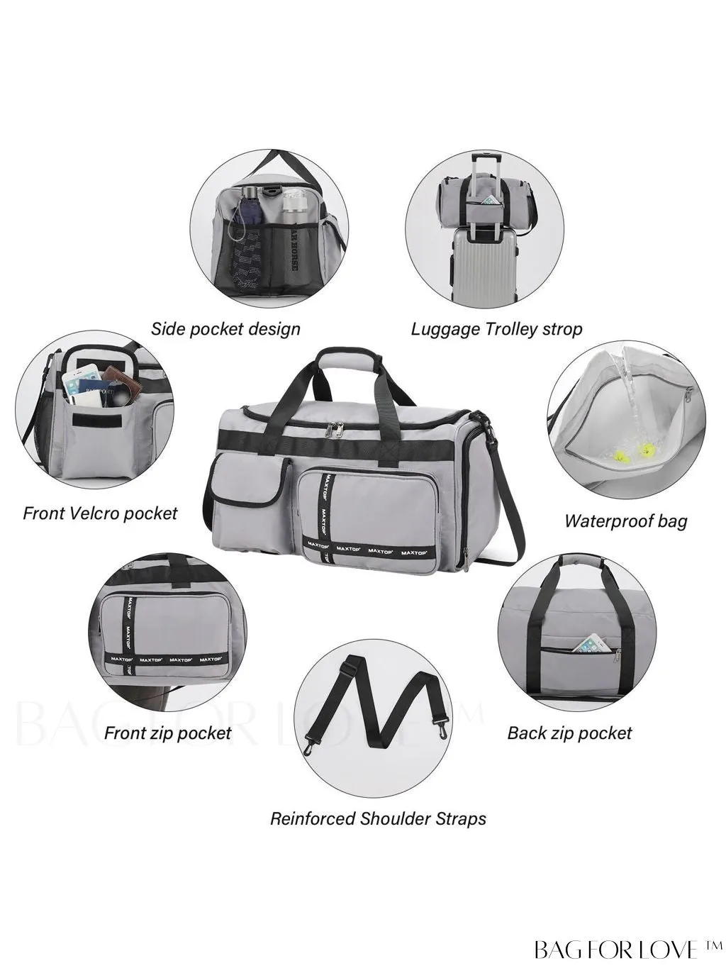 BagForLove - MAXTOP Womens Travel Duffle Bag: Large Capacity with Shoe Compartment, Gym Tote - Dry/Wet Separation