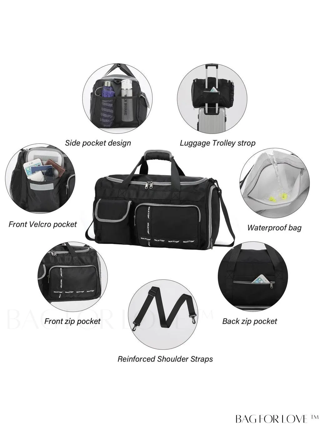BagForLove - MAXTOP Womens Travel Duffle Bag: Large Capacity with Shoe Compartment, Gym Tote - Dry/Wet Separation