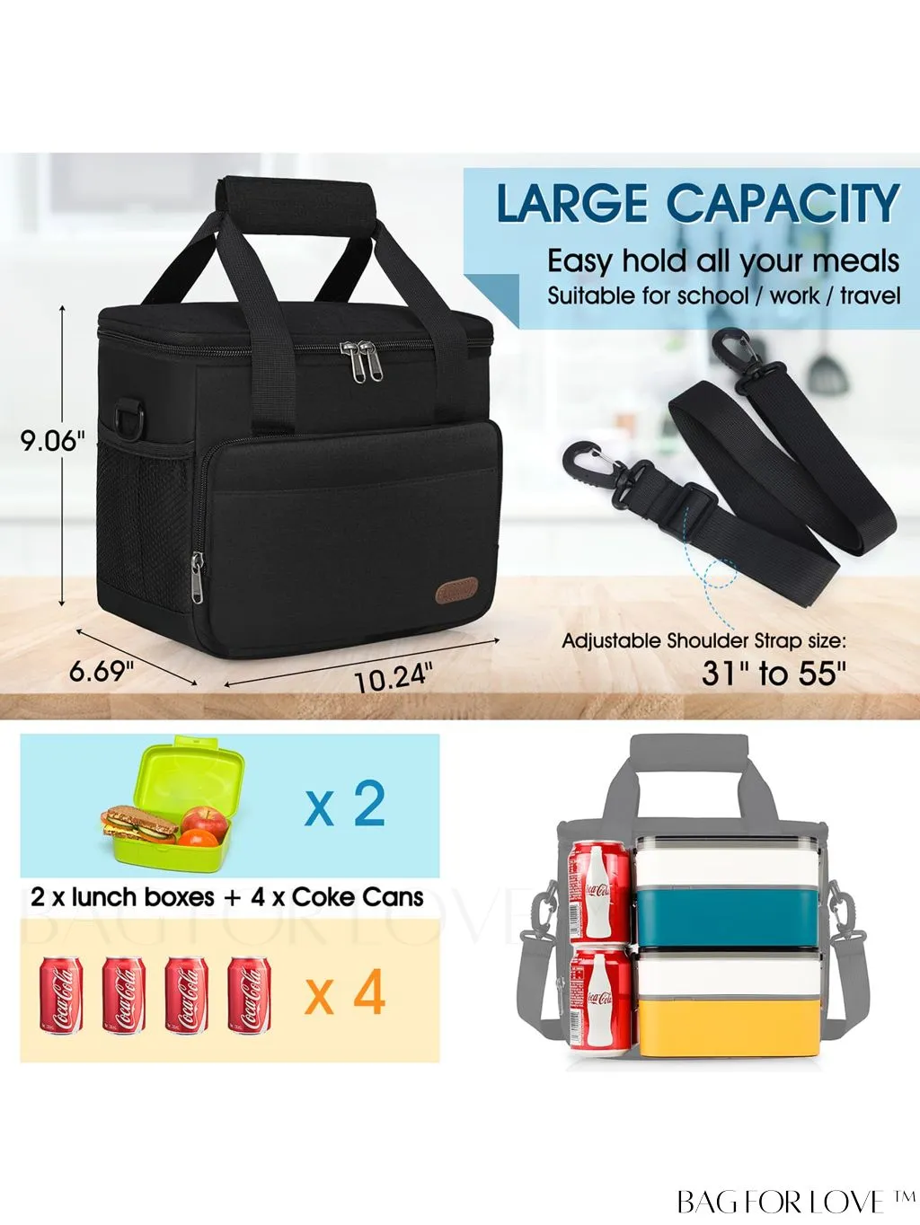 BagForLove - Reusable Insulated Lunch Bag - Perfect for Office, Work, Picnics - 12-Can Capacity, Leakproof Cooler