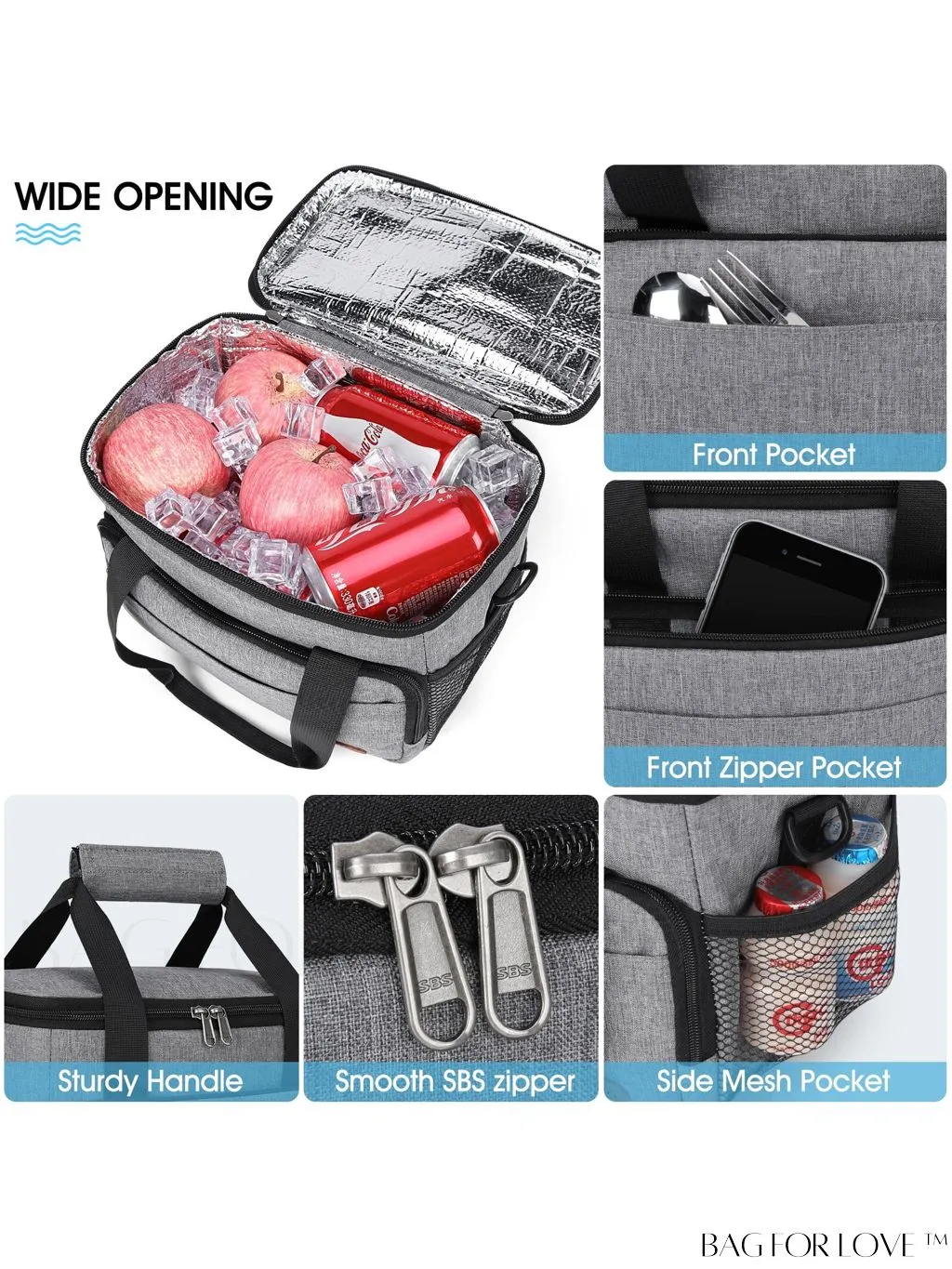 BagForLove - Reusable Insulated Lunch Bag - Perfect for Office, Work, Picnics - 12-Can Capacity, Leakproof Cooler
