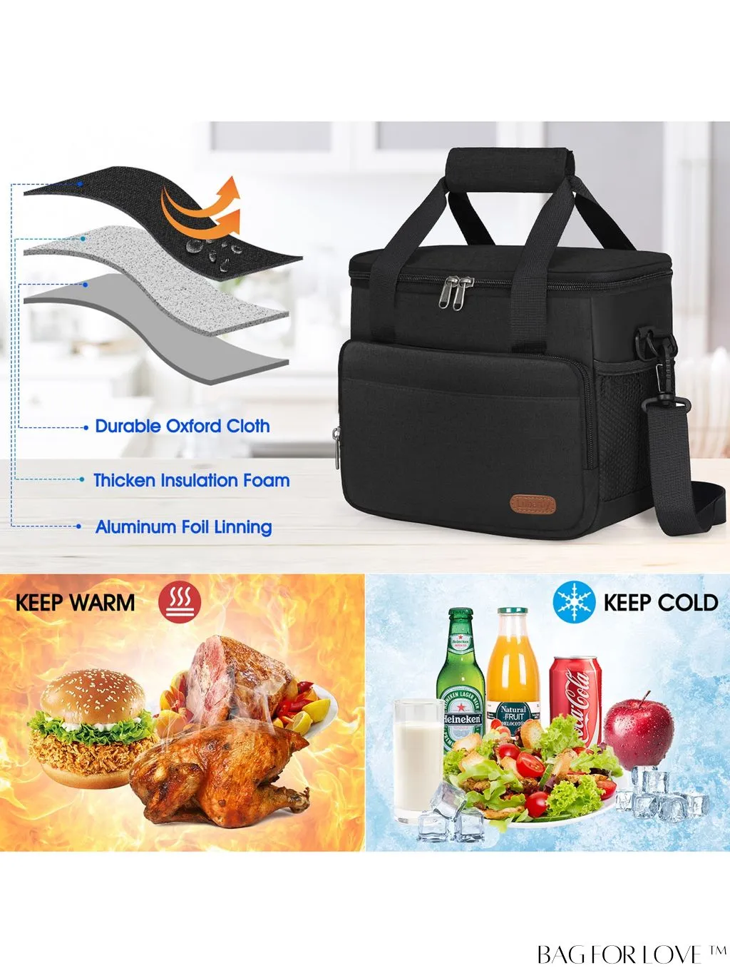 BagForLove - Reusable Insulated Lunch Bag - Perfect for Office, Work, Picnics - 12-Can Capacity, Leakproof Cooler