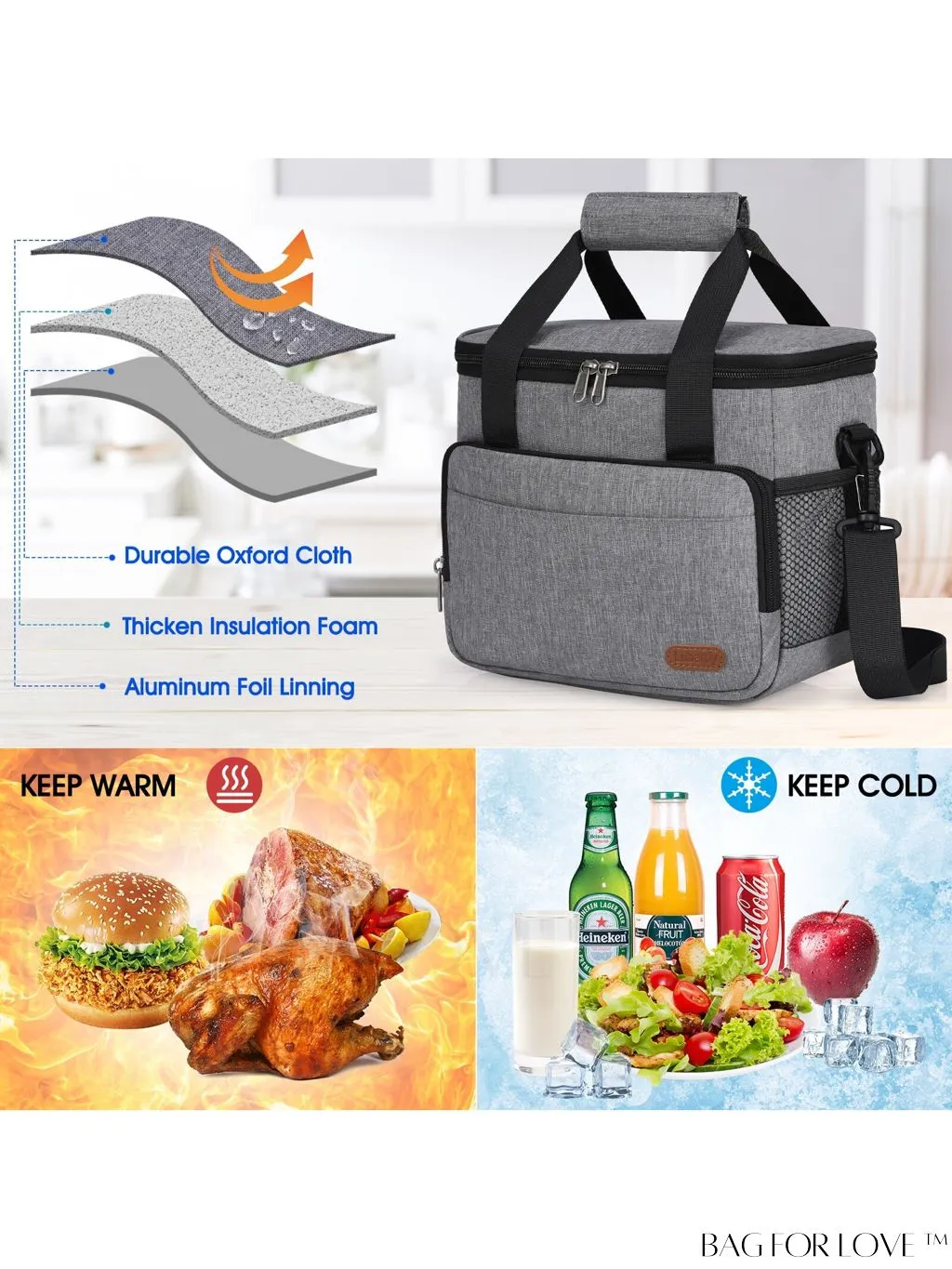 BagForLove - Reusable Insulated Lunch Bag - Perfect for Office, Work, Picnics - 12-Can Capacity, Leakproof Cooler