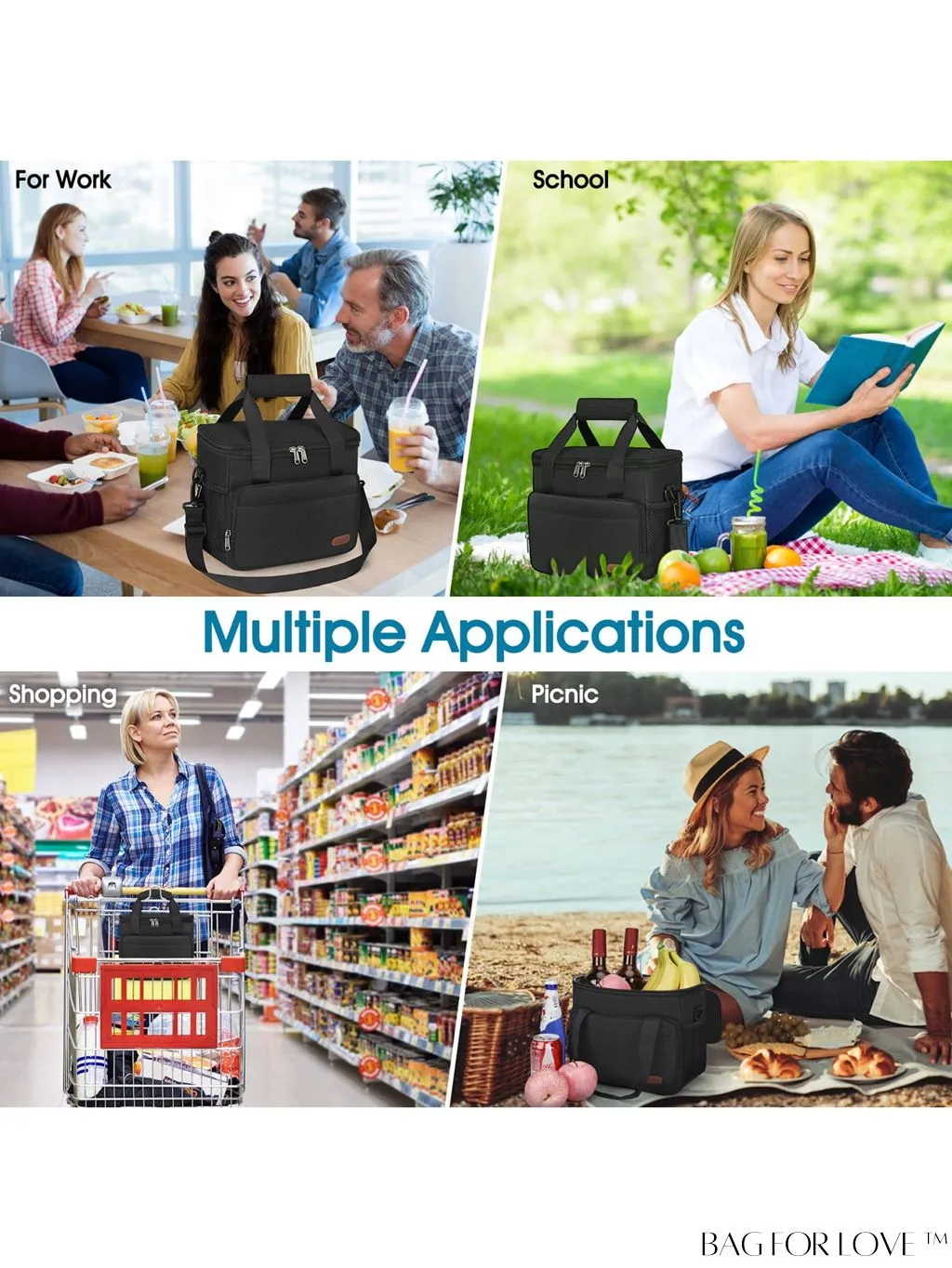 BagForLove - Reusable Insulated Lunch Bag - Perfect for Office, Work, Picnics - 12-Can Capacity, Leakproof Cooler