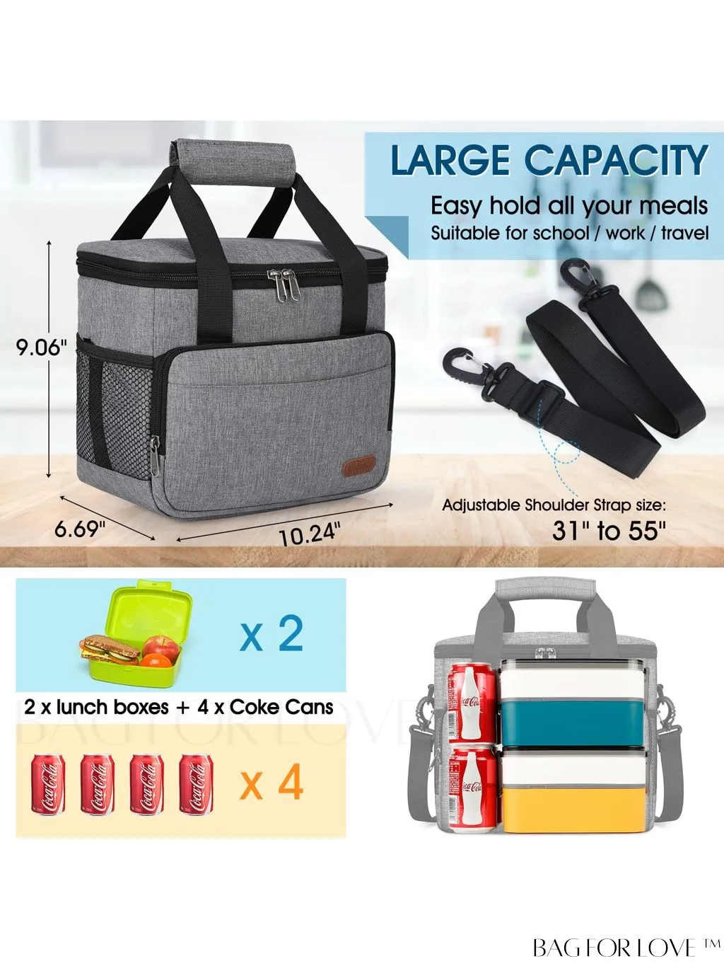 BagForLove - Reusable Insulated Lunch Bag - Perfect for Office, Work, Picnics - 12-Can Capacity, Leakproof Cooler