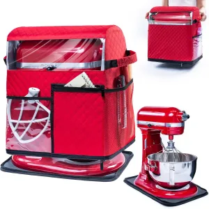 BAGSPRITE Stand Mixer Cover with Detachable Appliance Sliders Base Compatible with KitchenAid Mixer-Storage Bag for 6/7/8 Quart with Pockets for Kitchen Aid Accessories and Attachments