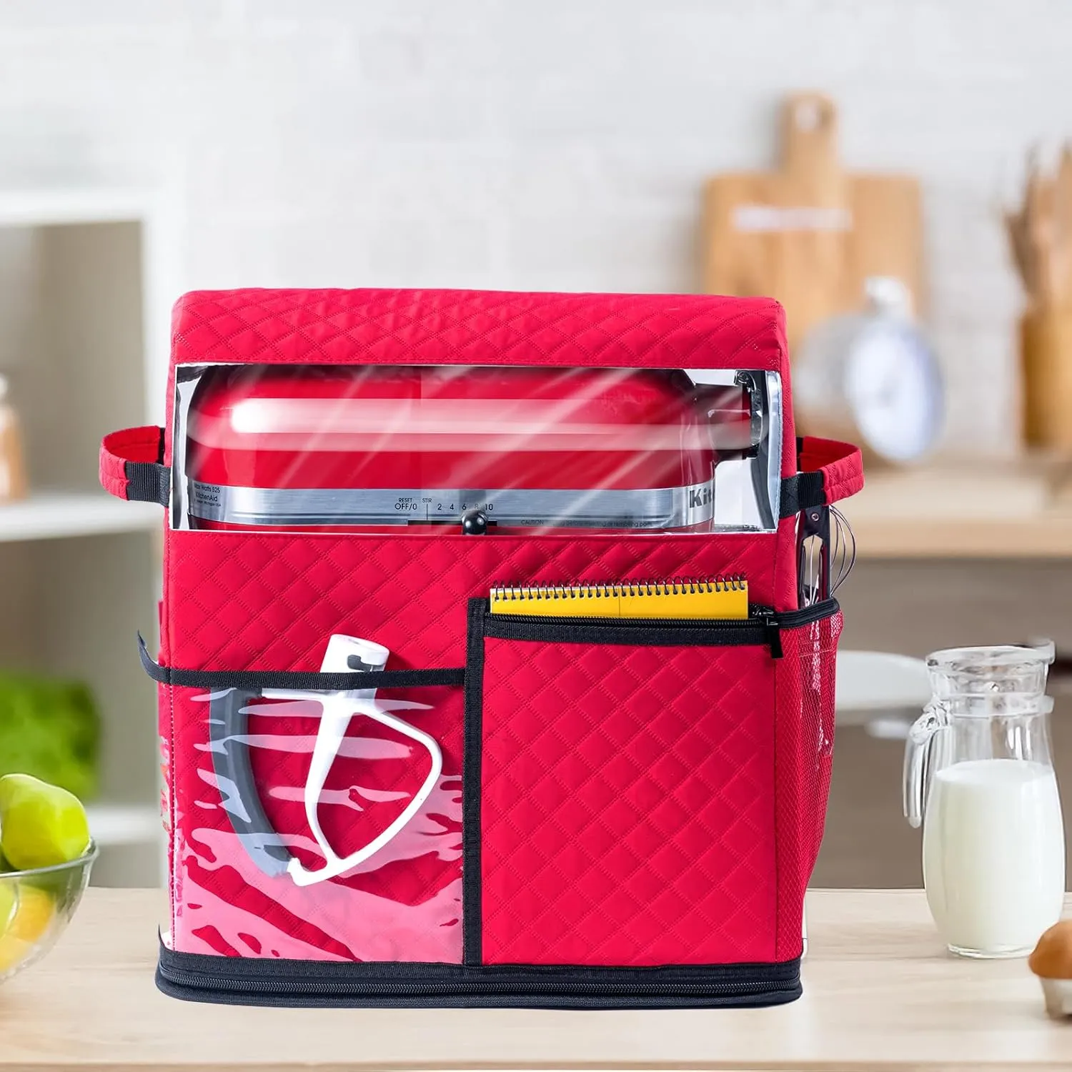 BAGSPRITE Stand Mixer Cover with Detachable Appliance Sliders Base Compatible with KitchenAid Mixer-Storage Bag for 6/7/8 Quart with Pockets for Kitchen Aid Accessories and Attachments