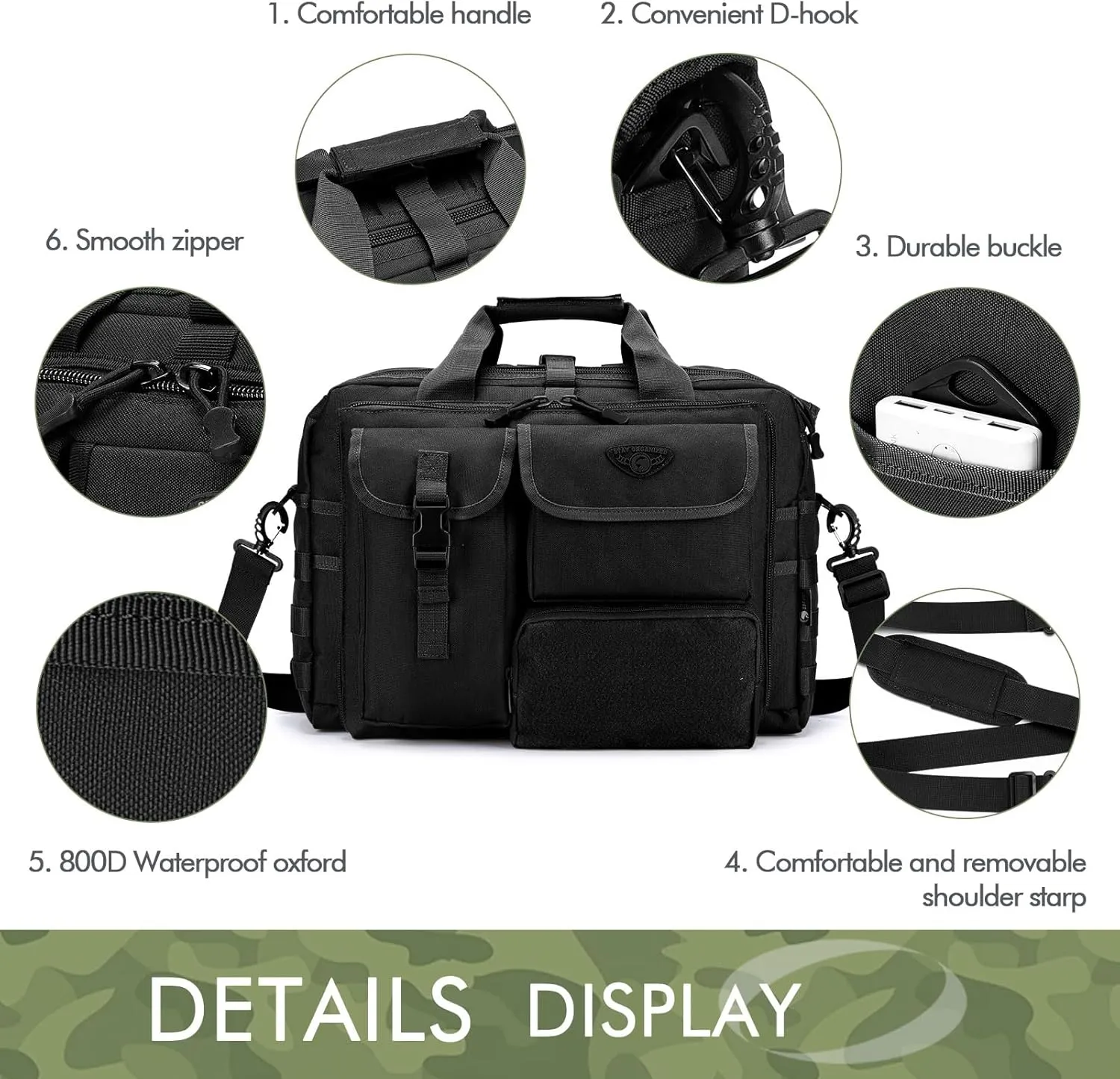 BAGZY Tactical Laptop Bag for Men Multifunctional Tactical Briefcase, Men's Military Messenger Bag 14/15.6/17.3 Inch
