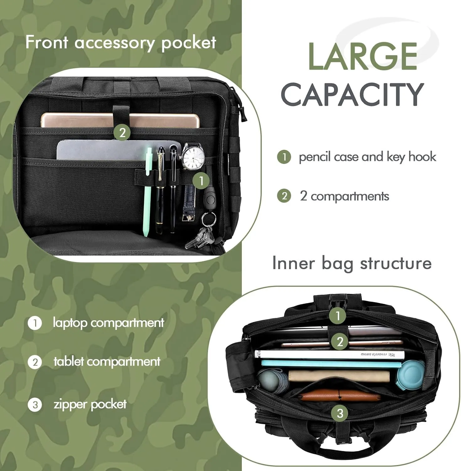 BAGZY Tactical Laptop Bag for Men Multifunctional Tactical Briefcase, Men's Military Messenger Bag 14/15.6/17.3 Inch