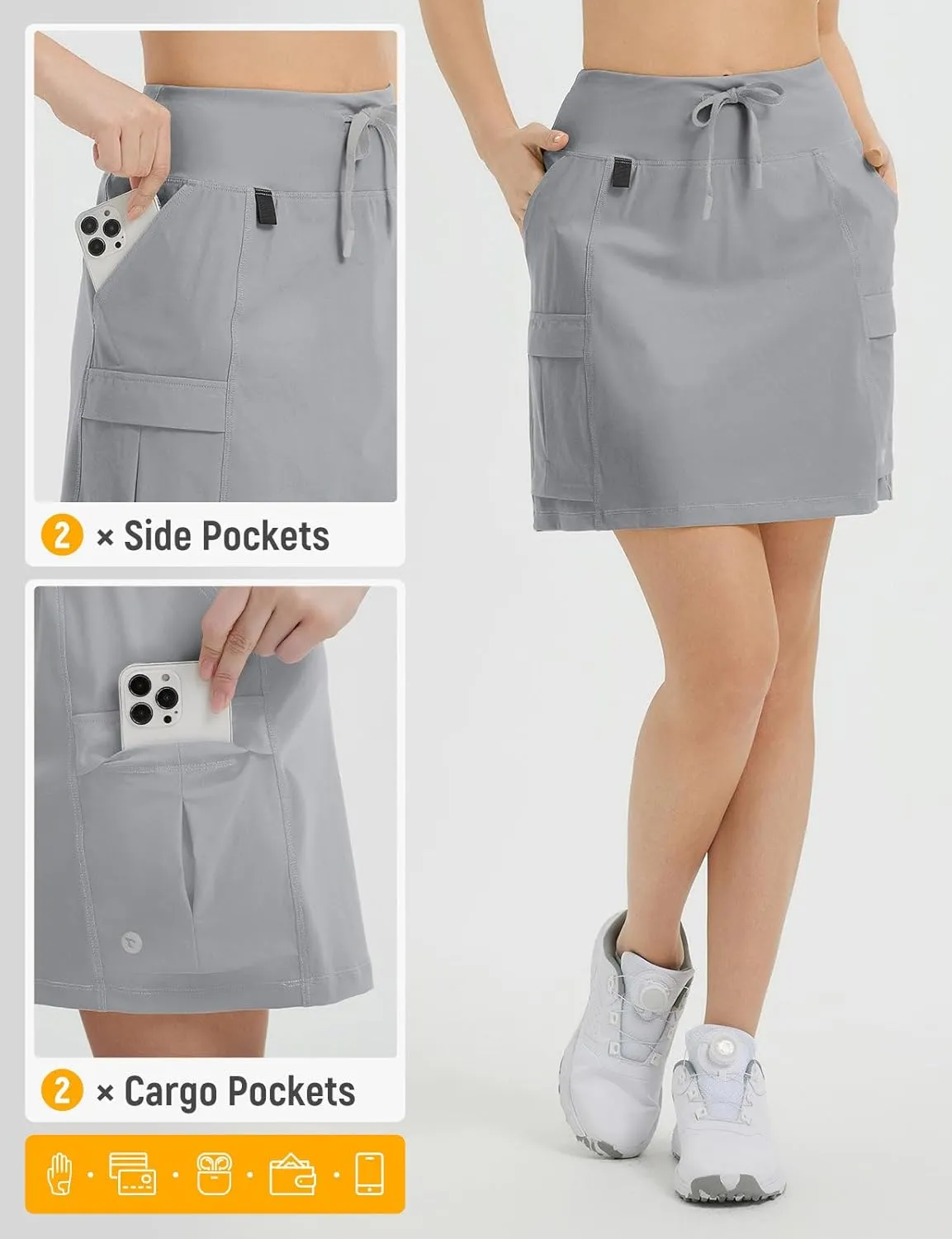 baleaf Women's 16" Hiking Cargo Skort Skirt High Waisted with Pockets Golf Workout UPF 50  Sun Protection Quick Dry