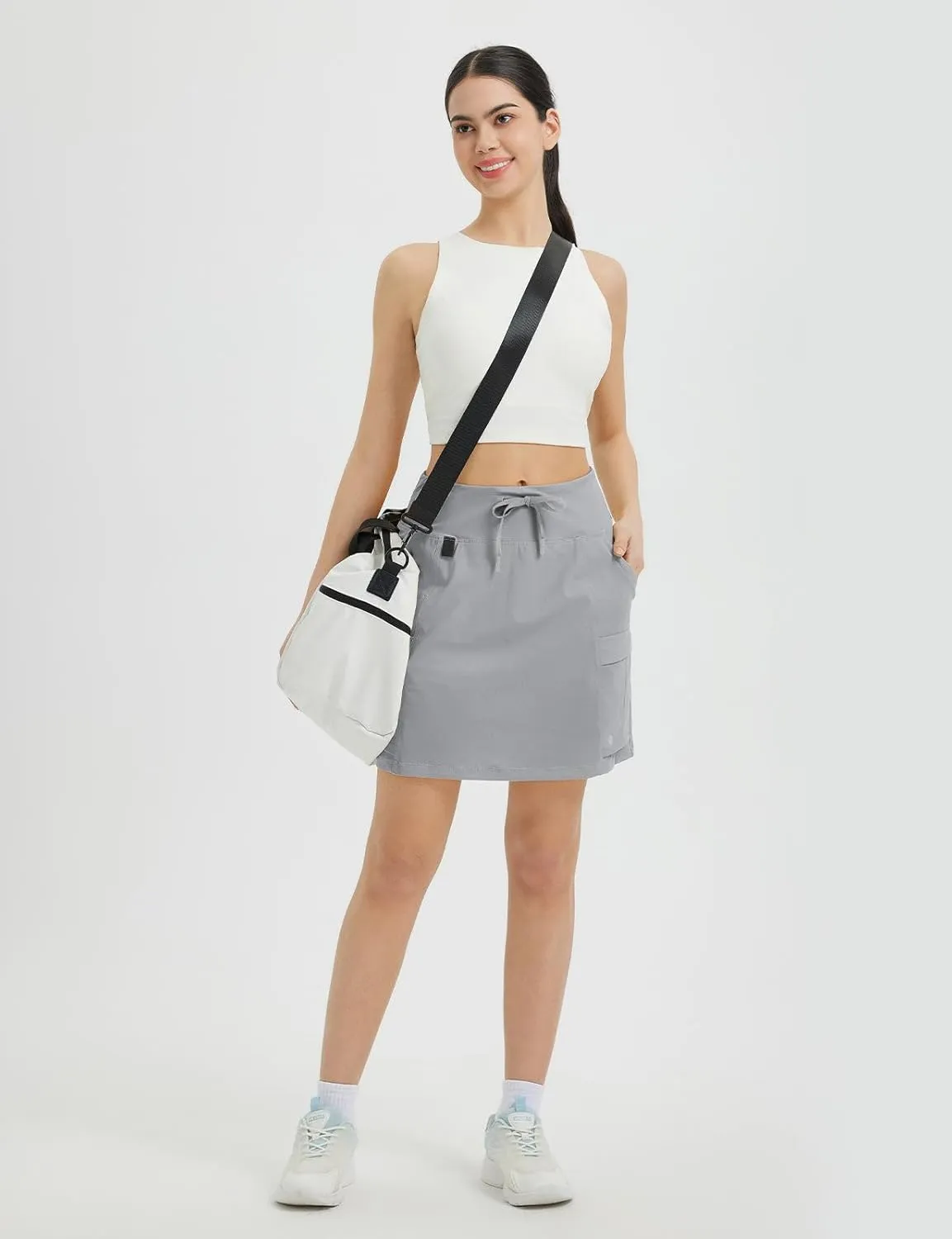 baleaf Women's 16" Hiking Cargo Skort Skirt High Waisted with Pockets Golf Workout UPF 50  Sun Protection Quick Dry