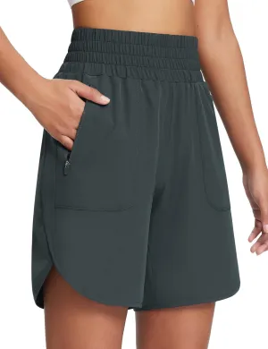 baleaf Women's Athletic Shorts 7 Inch Long Running Workout Hiking Shorts High Waisted Quick Dry Zipper Pockets UPF50 