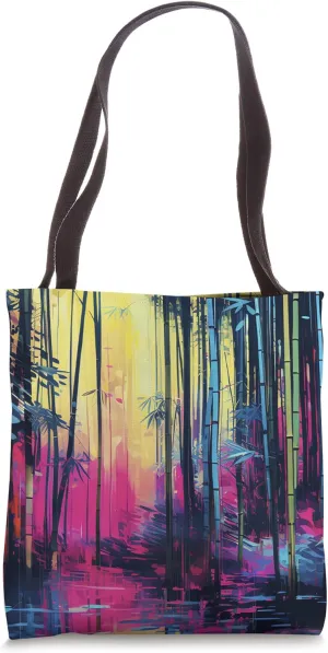 Bamboo Glitch Transformation Nature Reimagined Digital Chaos Tote Bag