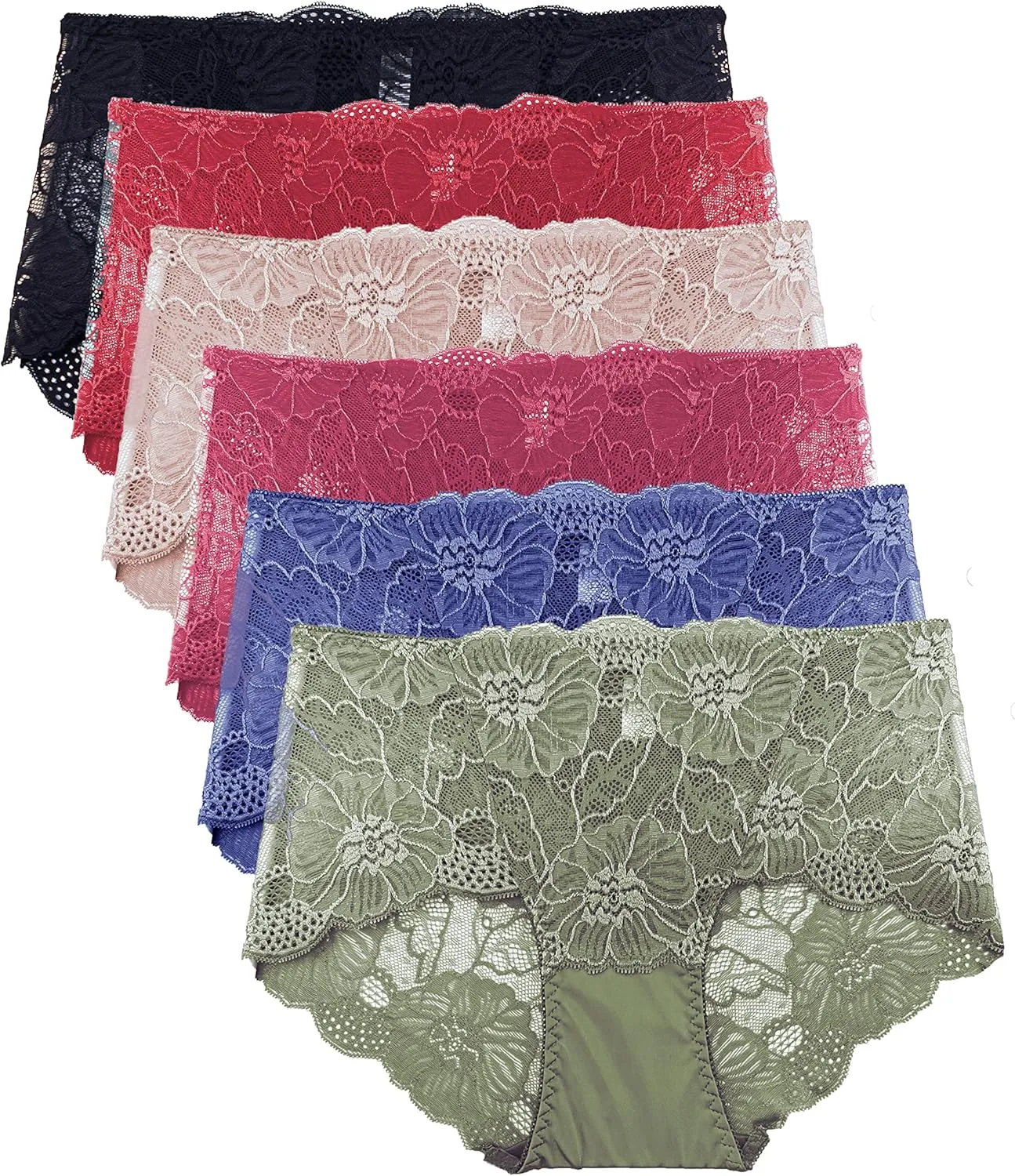 Barbra Lingerie Lace Panties for Women Retro Lace Boyshort Underwear Small to Plus Size Multi Pack