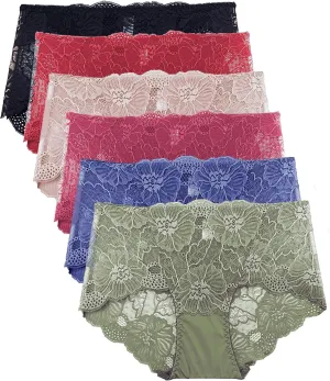 Barbra Lingerie Lace Panties for Women Retro Lace Boyshort Underwear Small to Plus Size Multi Pack